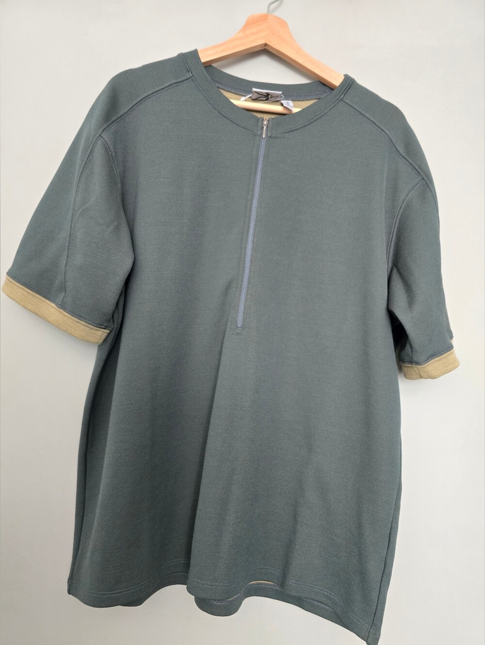 Ibex Short-Sleeve Half-Zip shirt in Slate Green with Tan Trim Size XL